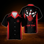 Custom Team Black Blue Neon Bowling Hawaiian Shirt, Custom Bowling Shirt