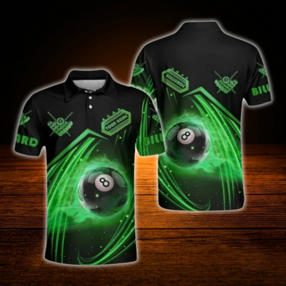 Custom Flaming 8 Ball Billiard Men Polo Shirt Red Black, Custom Flame Billiard Shirt Team