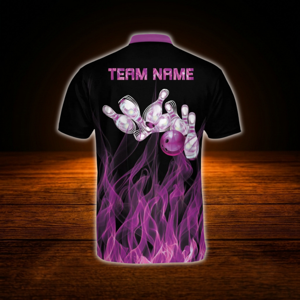 Custom Purple Flame Bowling Men Jersey, Custom Flame Bowling Shirt Team