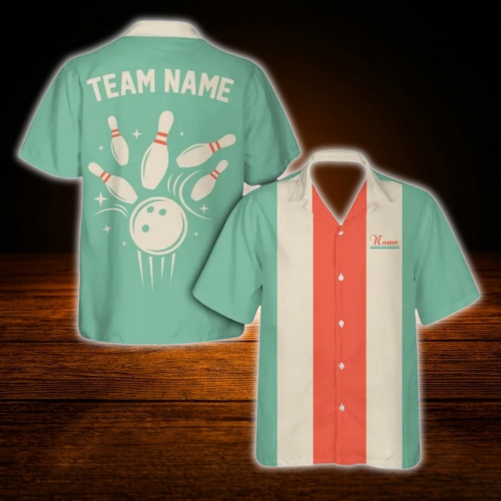Custom Retro Navy Orange Bowling Hawaiian Shirt, Custom Team Retro Bowling Shirt