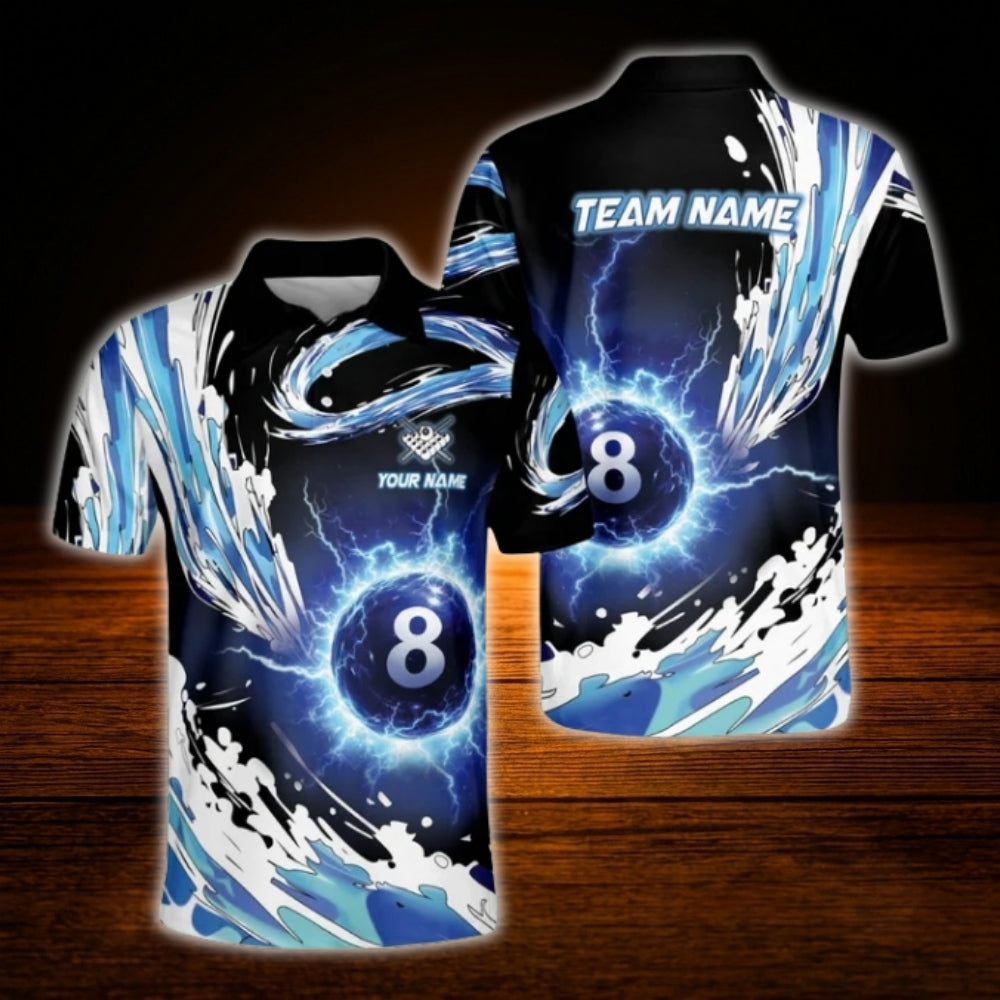 Custom 8 Ball Thunder Billiard Polo Shirt For Men, Custom Team Thunder Billiard Shirt