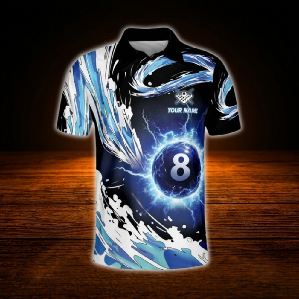 Custom 8 Ball Thunder Billiard Polo Shirt For Men, Custom Team Thunder Billiard Shirt