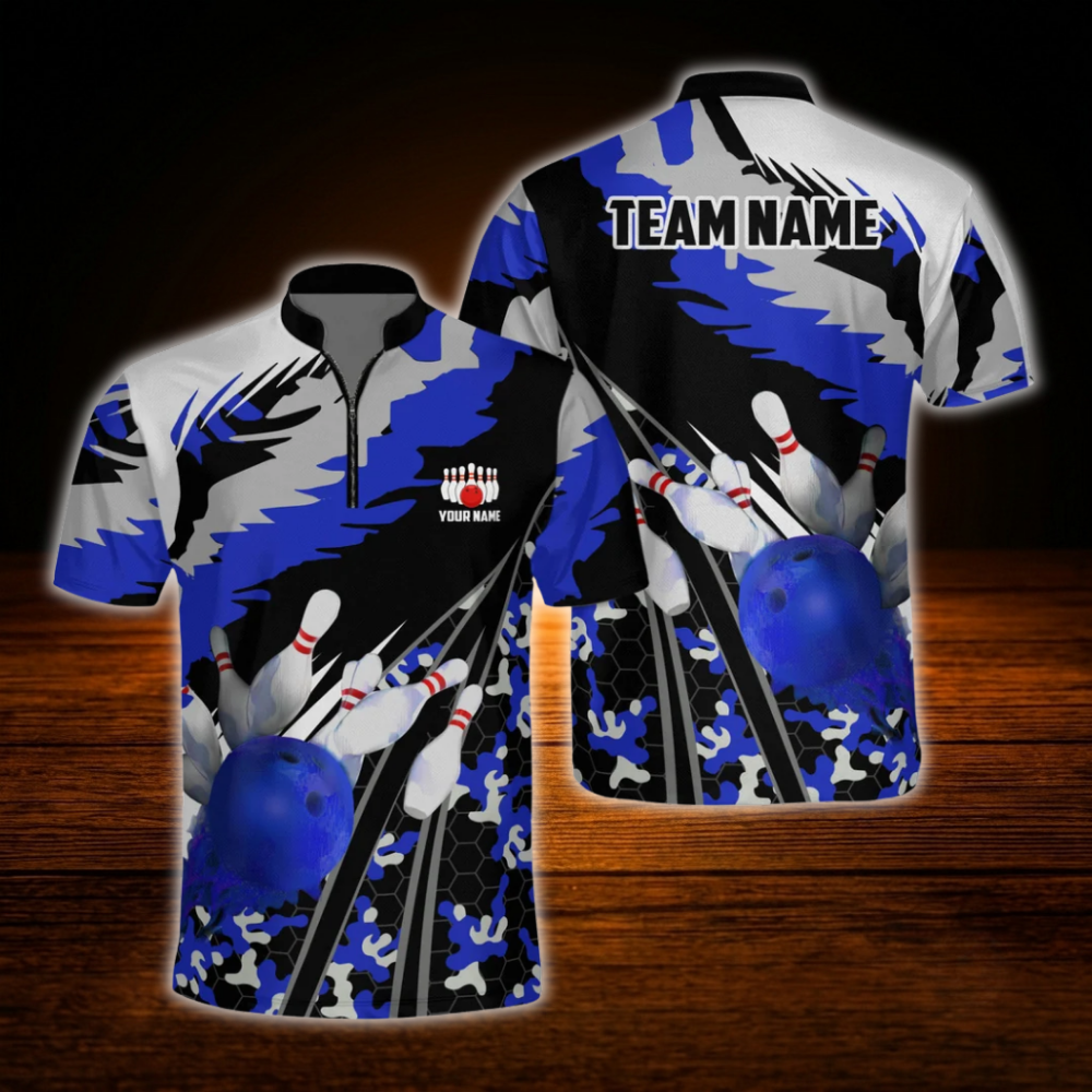 Custom Green Camo Bowling Jersey Men, Custom Camouflage Bowling Shirt
