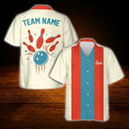 Custom Retro Navy Orange Bowling Hawaiian Shirt, Custom Team Retro Bowling Shirt