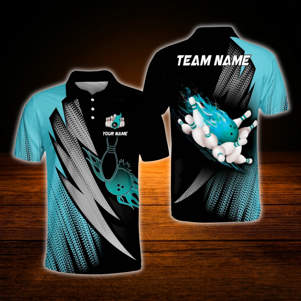Custom Flame Purple Black Bowling Polo Shirts Mens, Custom Flame Bowling Team Shirts