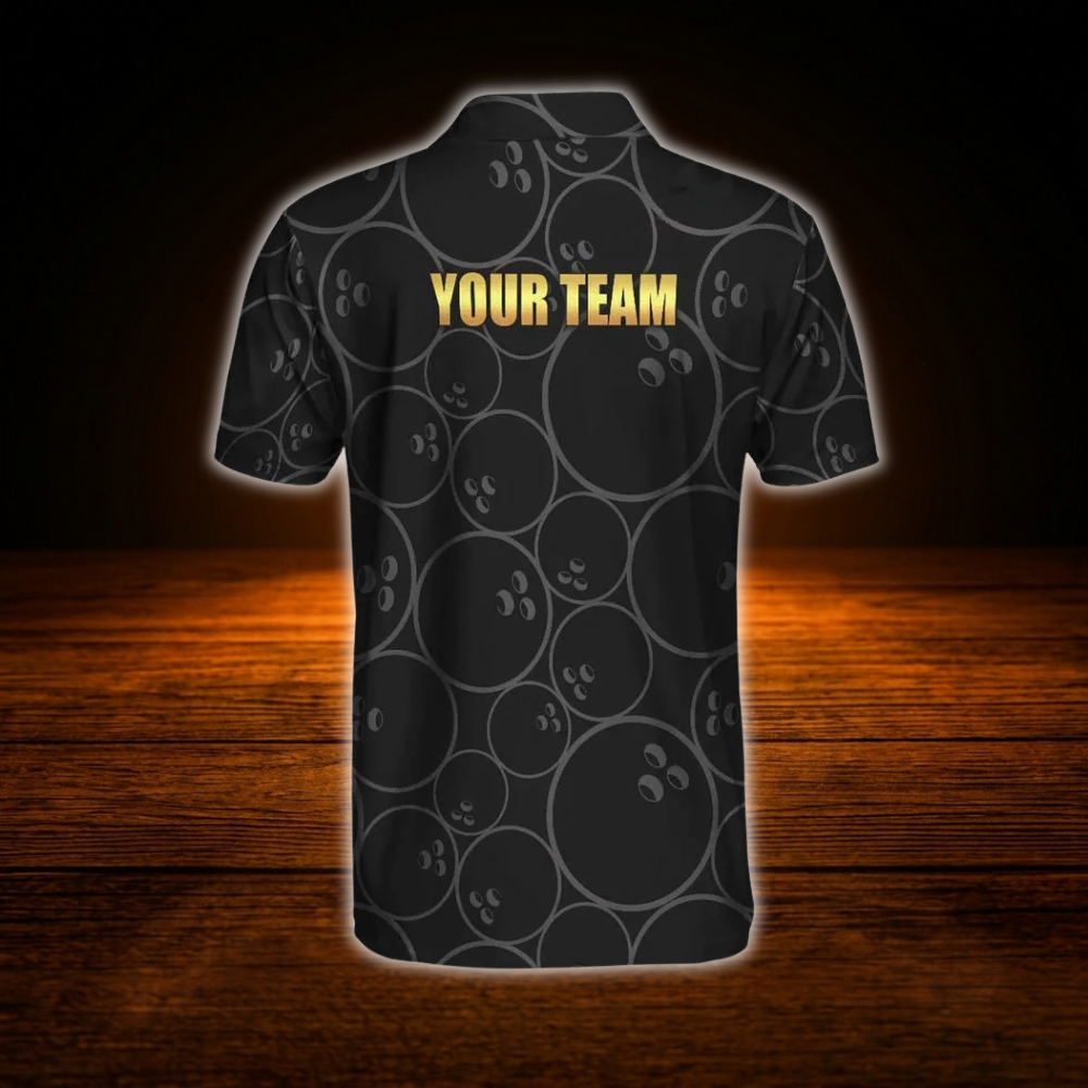 Custom Team Black Mens Bowling Polo Shirts, Custom Team Bowling Shirts