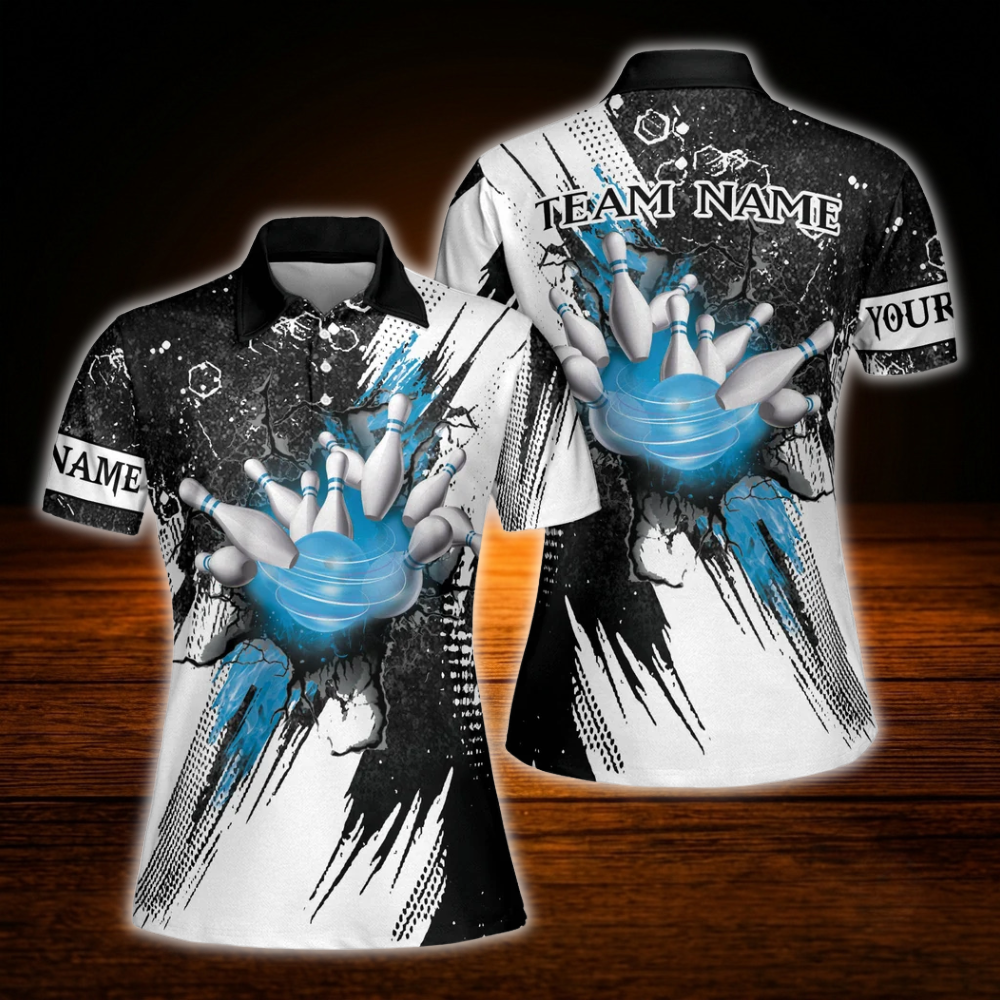 Custom Team Black And White Ladies Bowling Polo Shirts, Custom Bowling Team Shirts Women