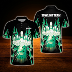 Custom Red Flame Bowling Polo Shirt Mens, Custom Flame Bowling Team Shirt