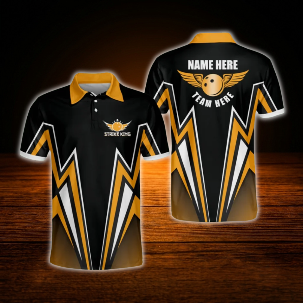 Custom Team Strike King Red And Black Bowling Polo Shirts For Men, Custom Bowling Team Shirts