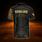 Custom Lion Tribal Men's Black And Gold Bowling Polo Shirt, Custom Lion Bowling Shirt