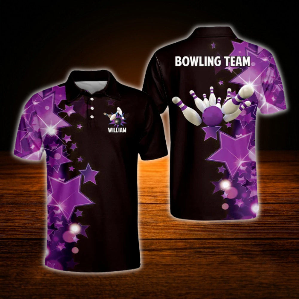 Custom Team Yellow Star Bowling Polo Shirts For Men, Custom Bowling Team Shirts