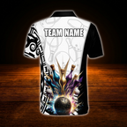 Custom Team White Black Bowling Polo Shirts For Men, Custom Bowling Team Shirts