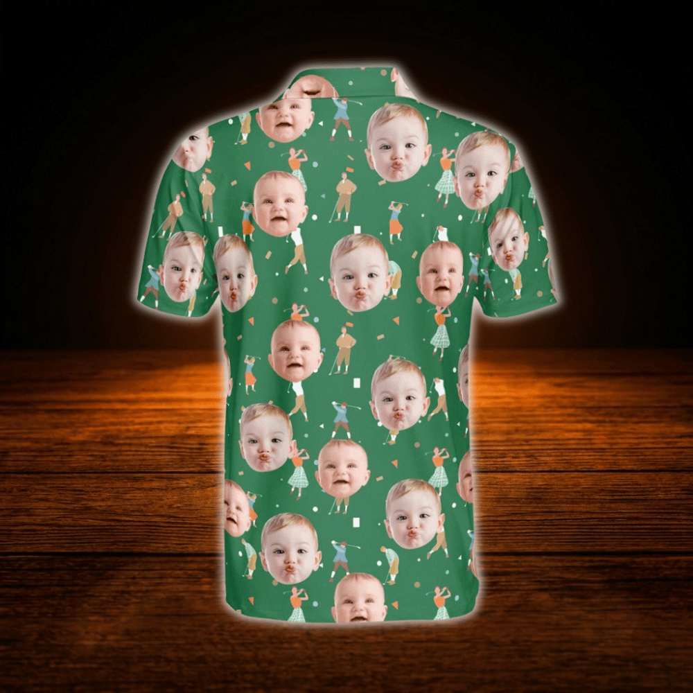Custom Face Green Polo Golf Shirt For Men, Custom Photo Golf Shirt
