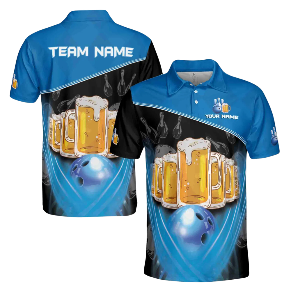 Custom Beer Bowling Polo Shirt Mens, Custom Beer Bowling Team Shirts BE0034