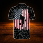 Custom American Flag Black Polo Bowling Shirts For Men, Custom Patriotic Bowling Shirts