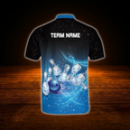 Custom Team Blue Lightning Bowling Jersey For Men, Custom Bowling Team Shirt