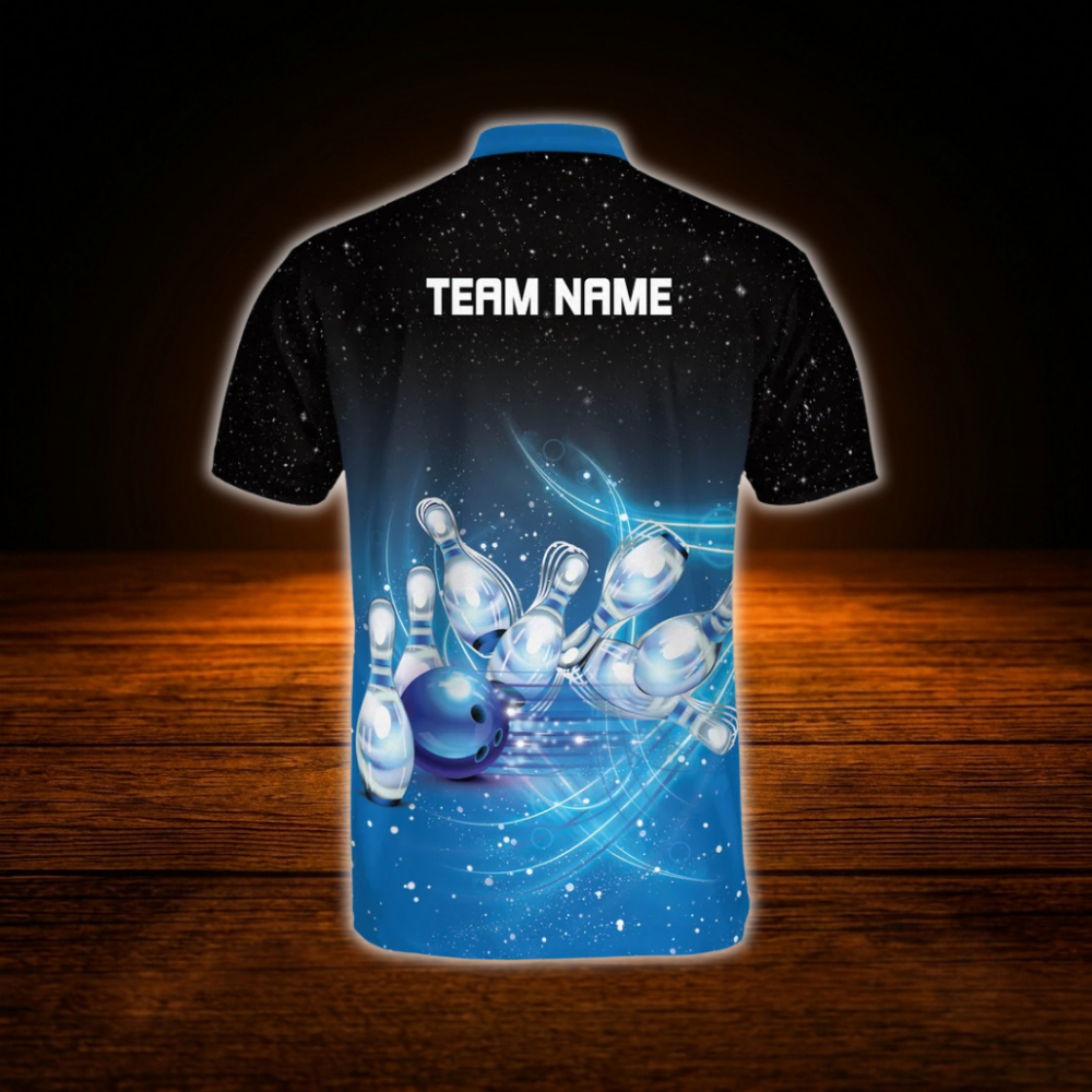 Custom Team Blue Lightning Bowling Jersey For Men, Custom Bowling Team Shirt