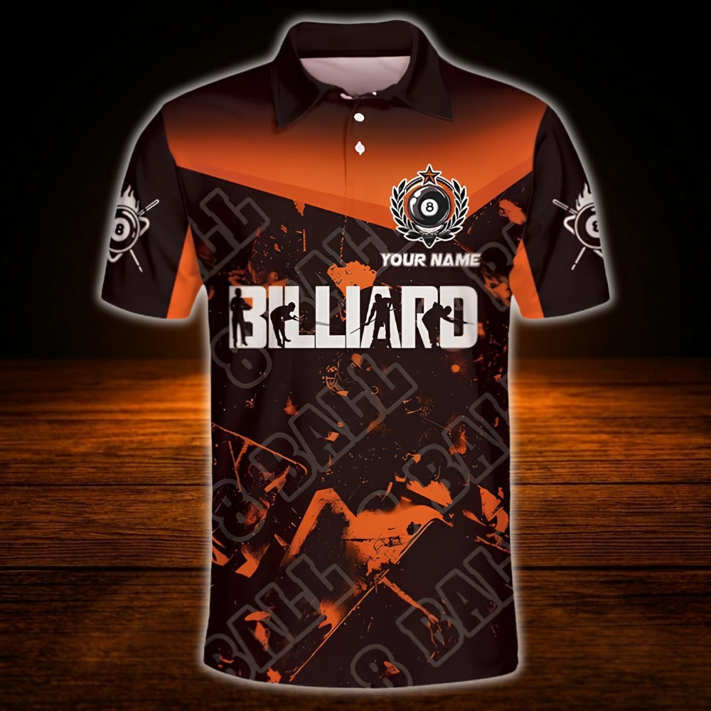 Custom 8 Ball Black Blue Billiard Men Polo Shirt, Custom 8 Ball Pool Team Shirt
