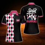 Split Happens Custom Black And Pink Bowling Polo Shirts For Women, Custom Funny Bowling Shirts Women