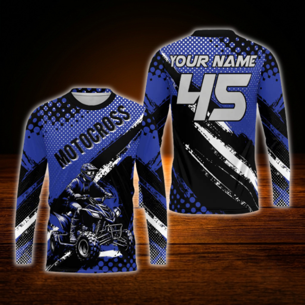 Custom ATV Motocross Men's Orange Black Long Sleeve Jersey, Custom ATV Dirt Bike Shirt