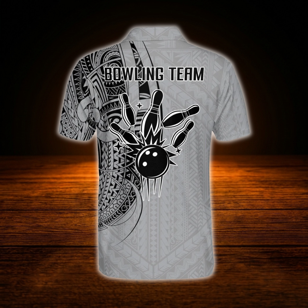 Grey Tribal Custom Bowling Polo Shirts For Men, Custom Tribal Bowling Team Shirts