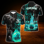 Custom Wolf Blue Flame Ball Bowling Polo Shirts Mens, Custom Wolf Bowling Team Shirts