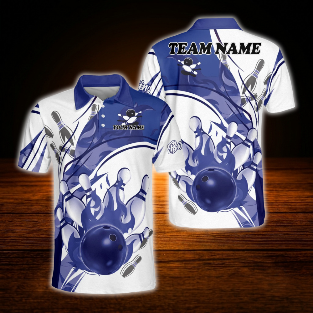Custom Red Flaming Ball Bowling Polo Shirt For Men, Custom Flame Bowling Team Shirt
