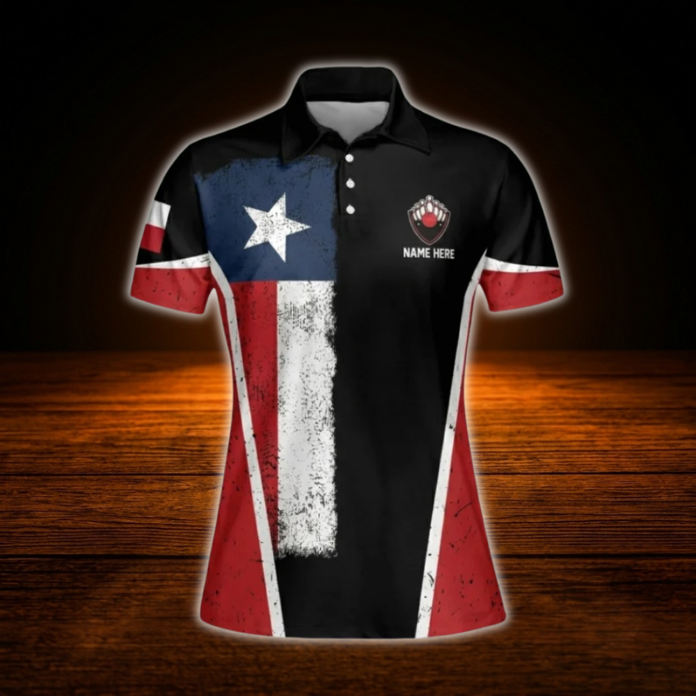 Custom Texas Flag Women Polo Bowling Shirts, Custom Texas Bowling Shirts For Women