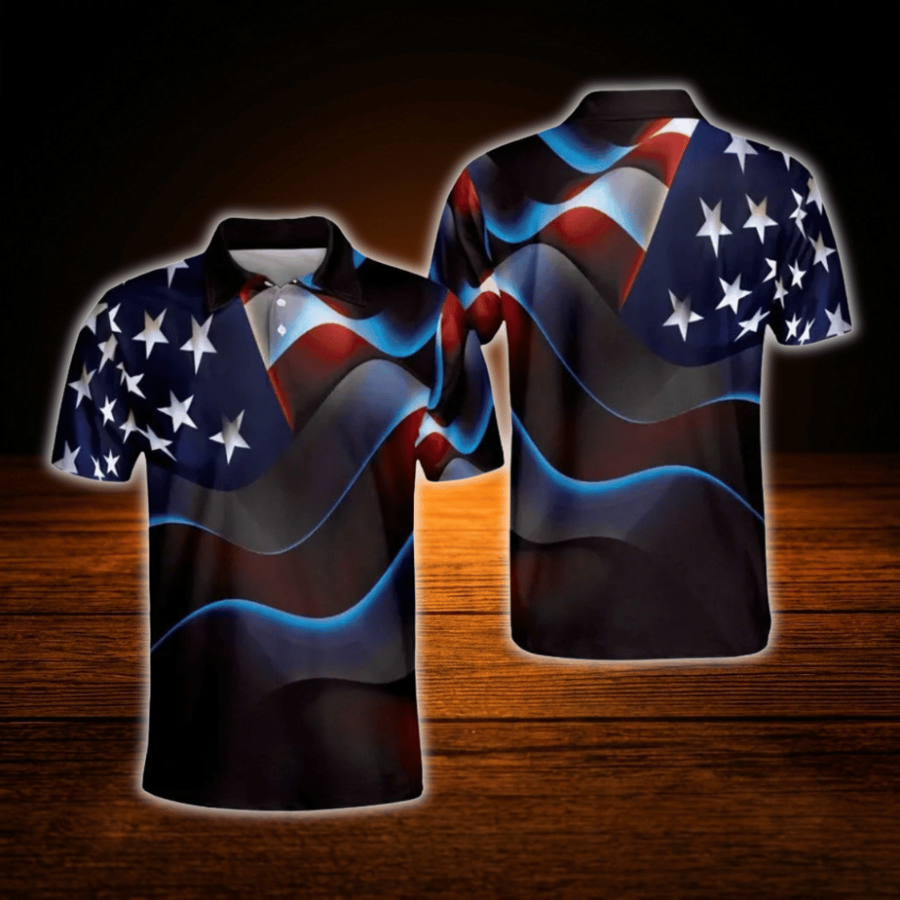 Men's American Flag Golf Polo Shirt, Patriotic Golf Shirt