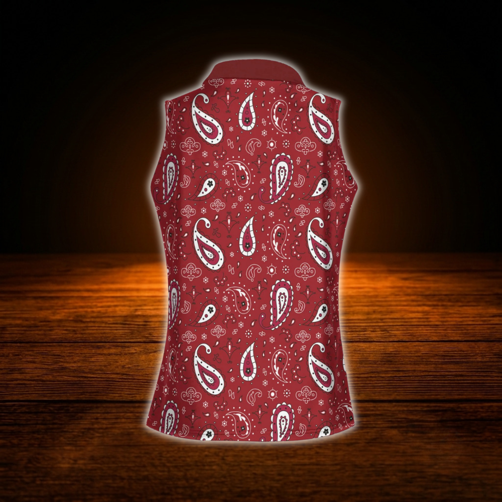 Paisley Red Polo Golf Shirts For Women, Western Golf Shirt For Ladies