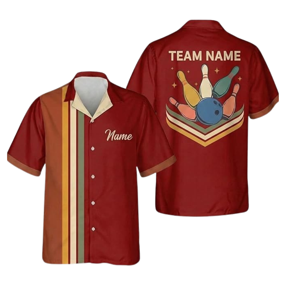 Custom Retro Black Bowling Hawaiian Shirt For Men, Custom Retro Bowling Team Shirts BZ0374