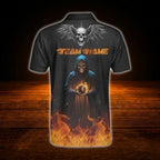 Skeleton Fire Custom Mens Billiard Polo Shirt, Custom Skull Billiard Polo Shirt