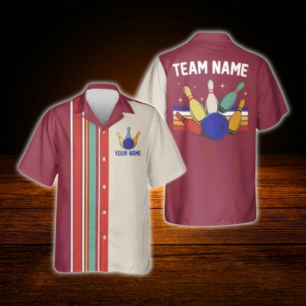 Custom Retro Bowling Hawaiian Shirt For Men Women, Custom Retro Bowling Shirt For Team
