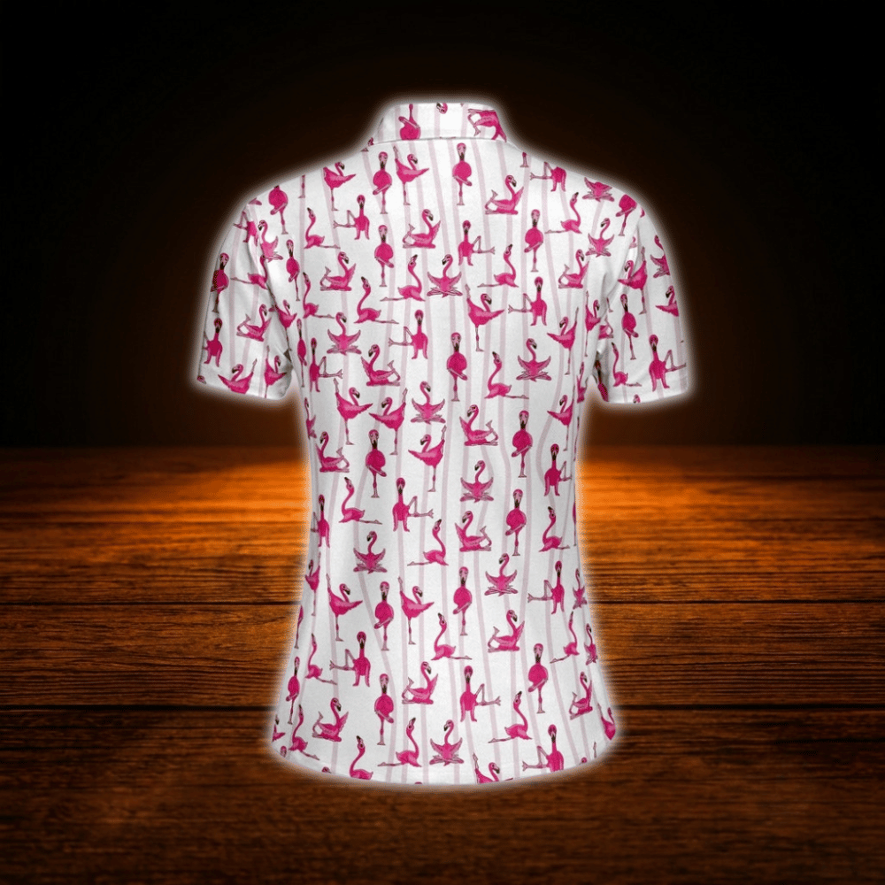 Women's Pink And White Flamingo Golf Polo Shirts, Flamingo Golf Shirts For Women