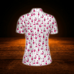Women's Pink And White Flamingo Golf Polo Shirts, Flamingo Golf Shirts For Women
