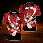 Red And Black Custom Team Bowling Polo Shirt For Men, Custom Bowling Team Shirt