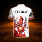 Custom Cardinal Bird Orange White Bowling Polo Shirts For Men, Custom Cardinal Bowling Team Shirts