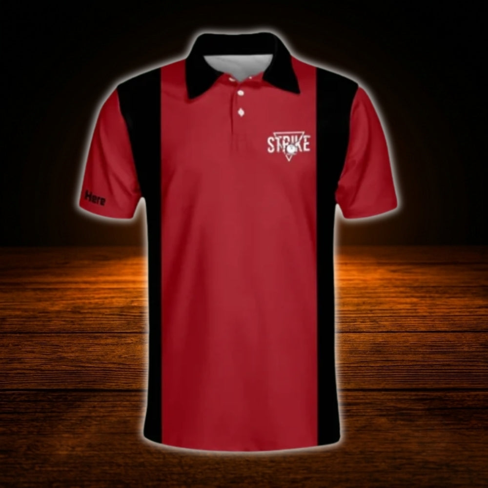 My Bowling Technique Custom Mens Black Red Bowling Polo Shirt, Custom Funny Bowling Shirt