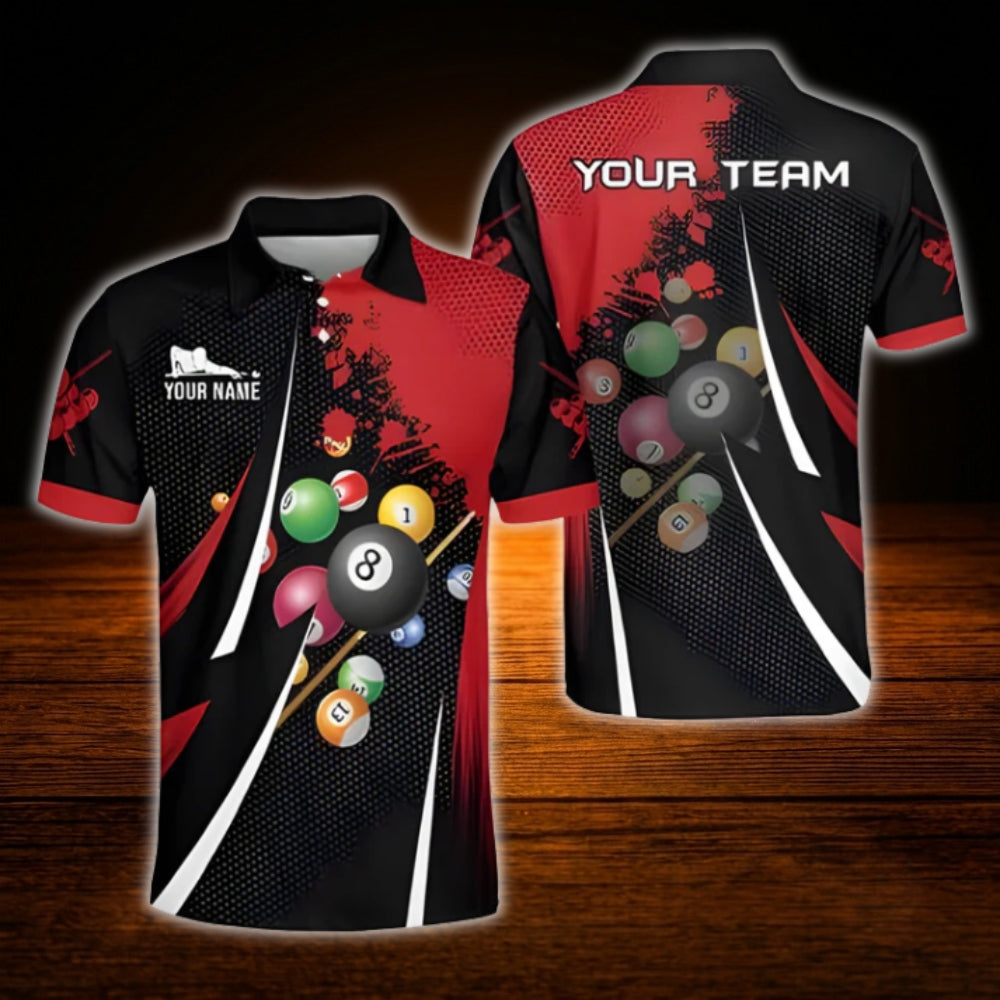 Custom Team Red And Black Billiard Polo Shirt Men, Custom Billiard Shirt