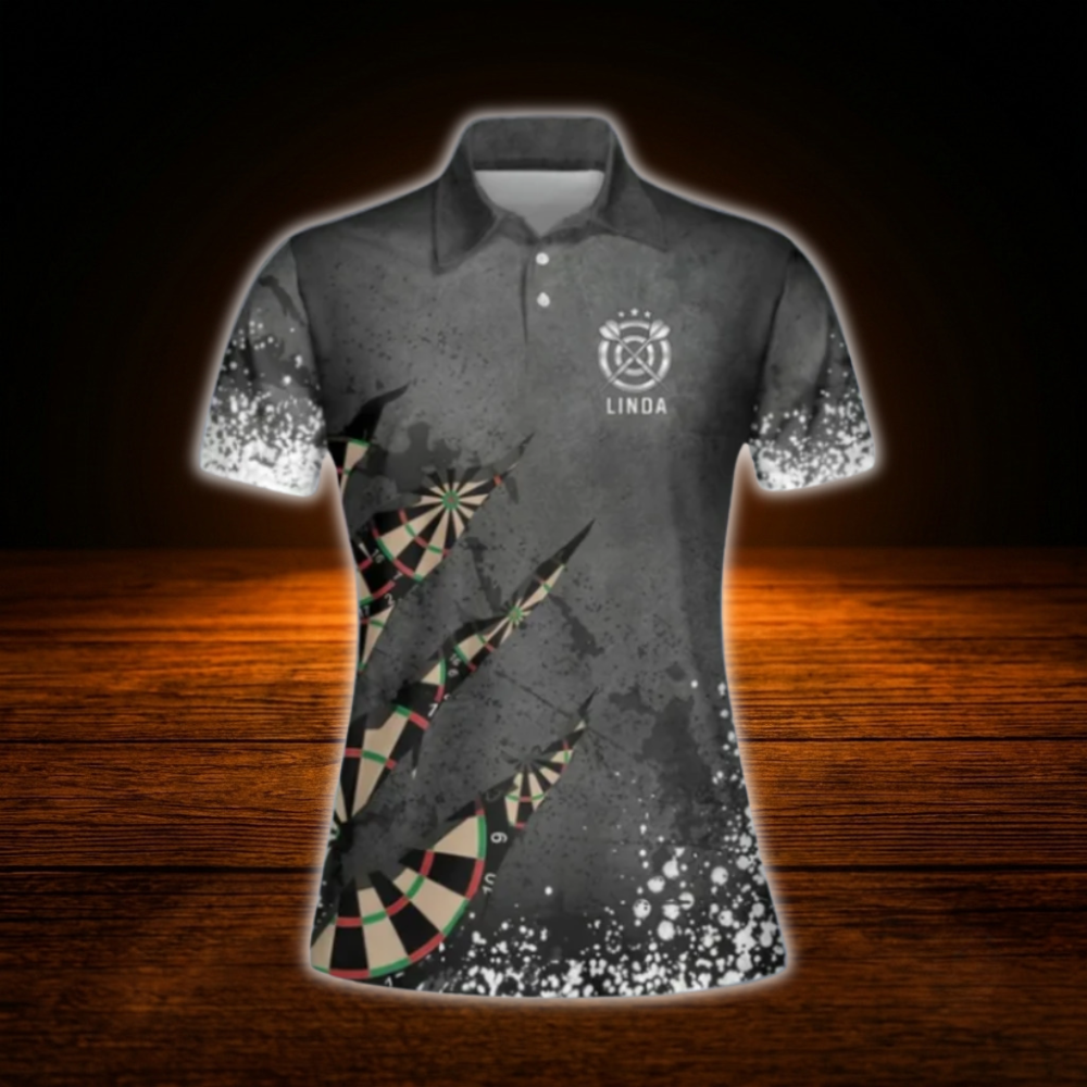 Women's Custom Grey Darts Polo Shirt, Custom Name Darts Player Shirt For Ladies