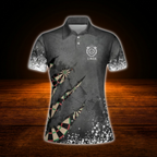 Women's Custom Grey Darts Polo Shirt, Custom Name Darts Player Shirt For Ladies