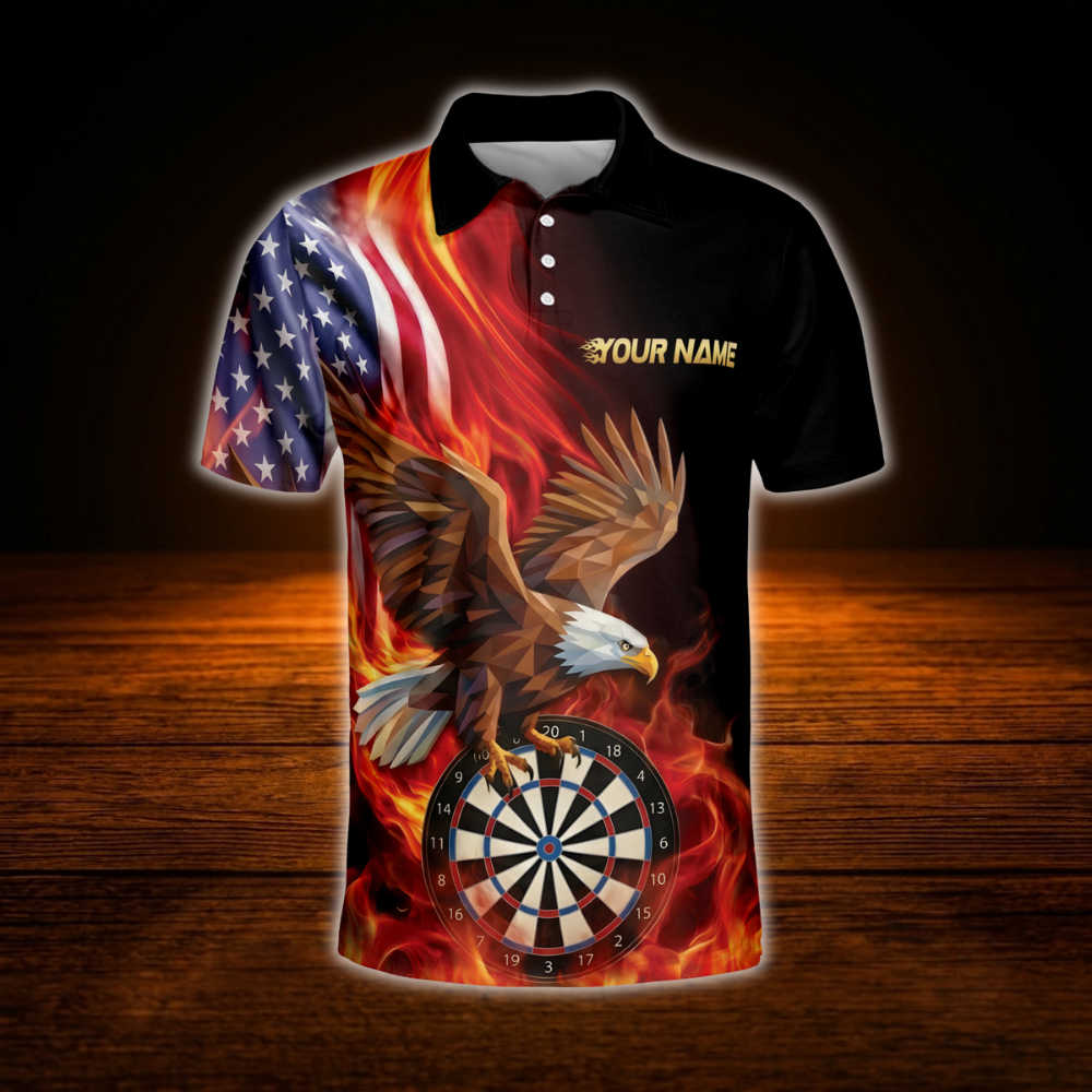 Custom Eagle Flaming Darts Polo Shirt For Men, Custom Eagle Darts Team Shirt