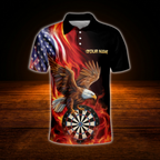 Custom Eagle Flaming Darts Polo Shirt For Men, Custom Eagle Darts Team Shirt