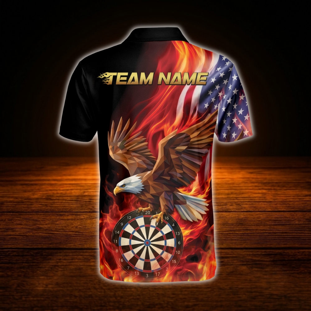 Custom Eagle Flaming Darts Polo Shirt For Men, Custom Eagle Darts Team Shirt
