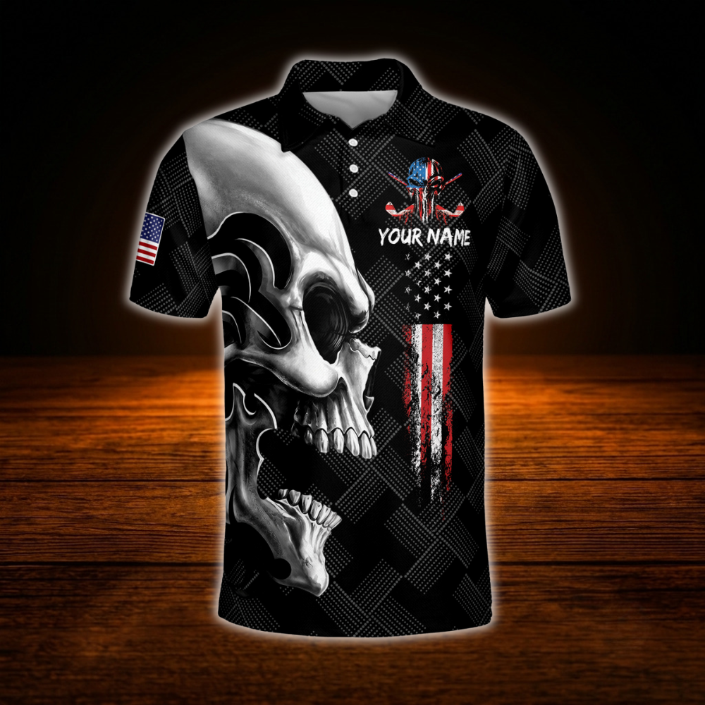 Golf Saved Me From Being A Pornstar Now I'm Just A Swinger Custom Skull Black Golf Polo Shirt Men, Custom Funny Skull Golf Shirt