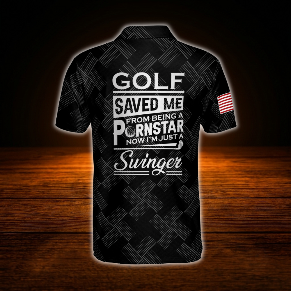Golf Saved Me From Being A Pornstar Now I'm Just A Swinger Custom Skull Black Golf Polo Shirt Men, Custom Funny Skull Golf Shirt