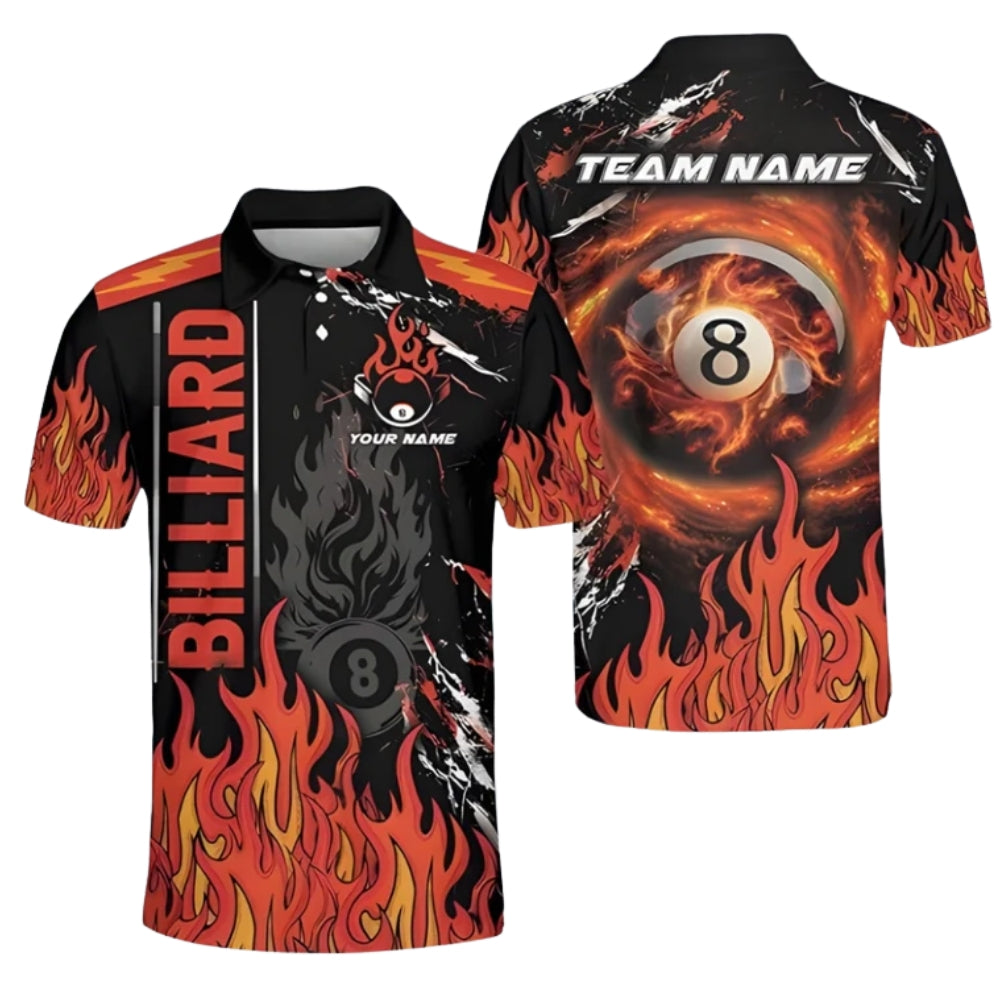 Custom Men's Flame Billiard Polo Shirt, Custom Flame Billiard Team Shirts BIZ0034