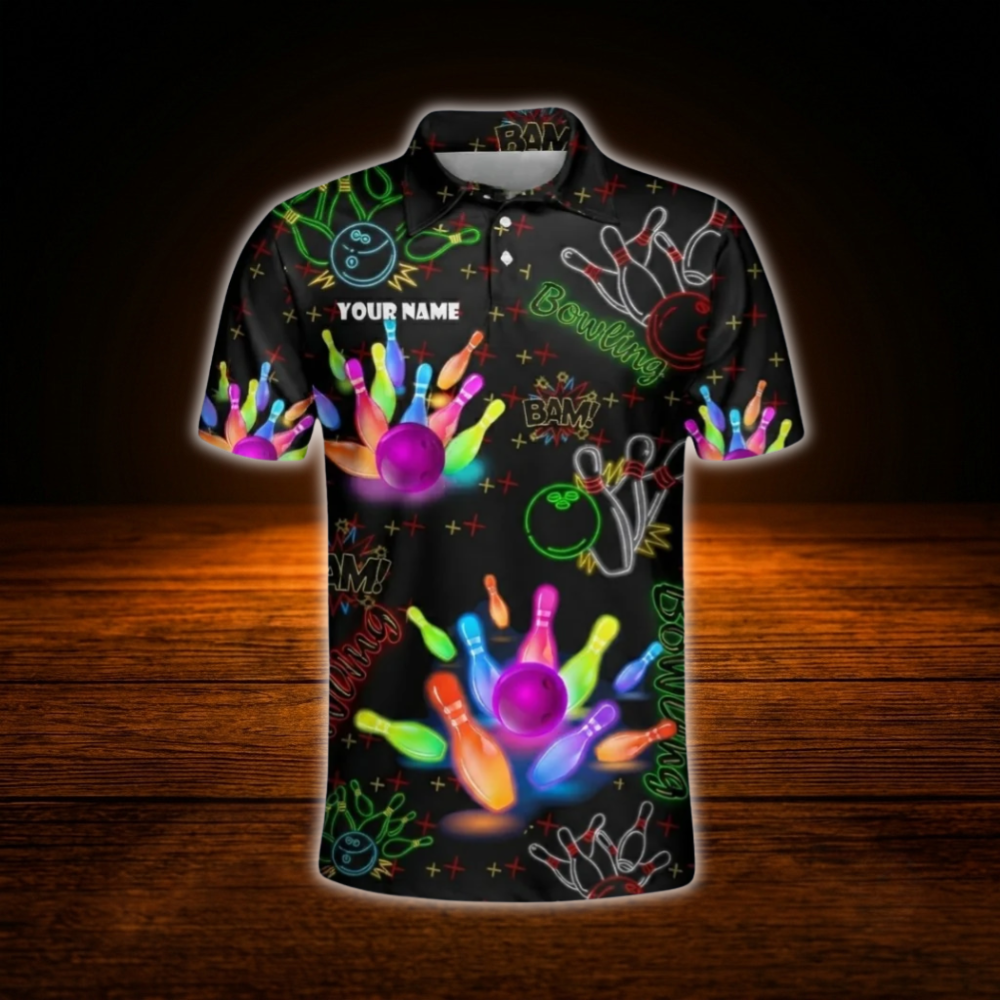 Custom Colorful Neon Bowling Polo Shirts For Men, Custom Bowling Team Shirts