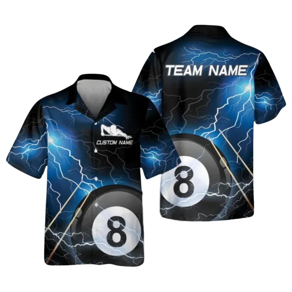 Custom Thunder 8 Ball Billiard Hawaiian Shirt Mens, Custom Pool Billiard Team Shirts BIE0014