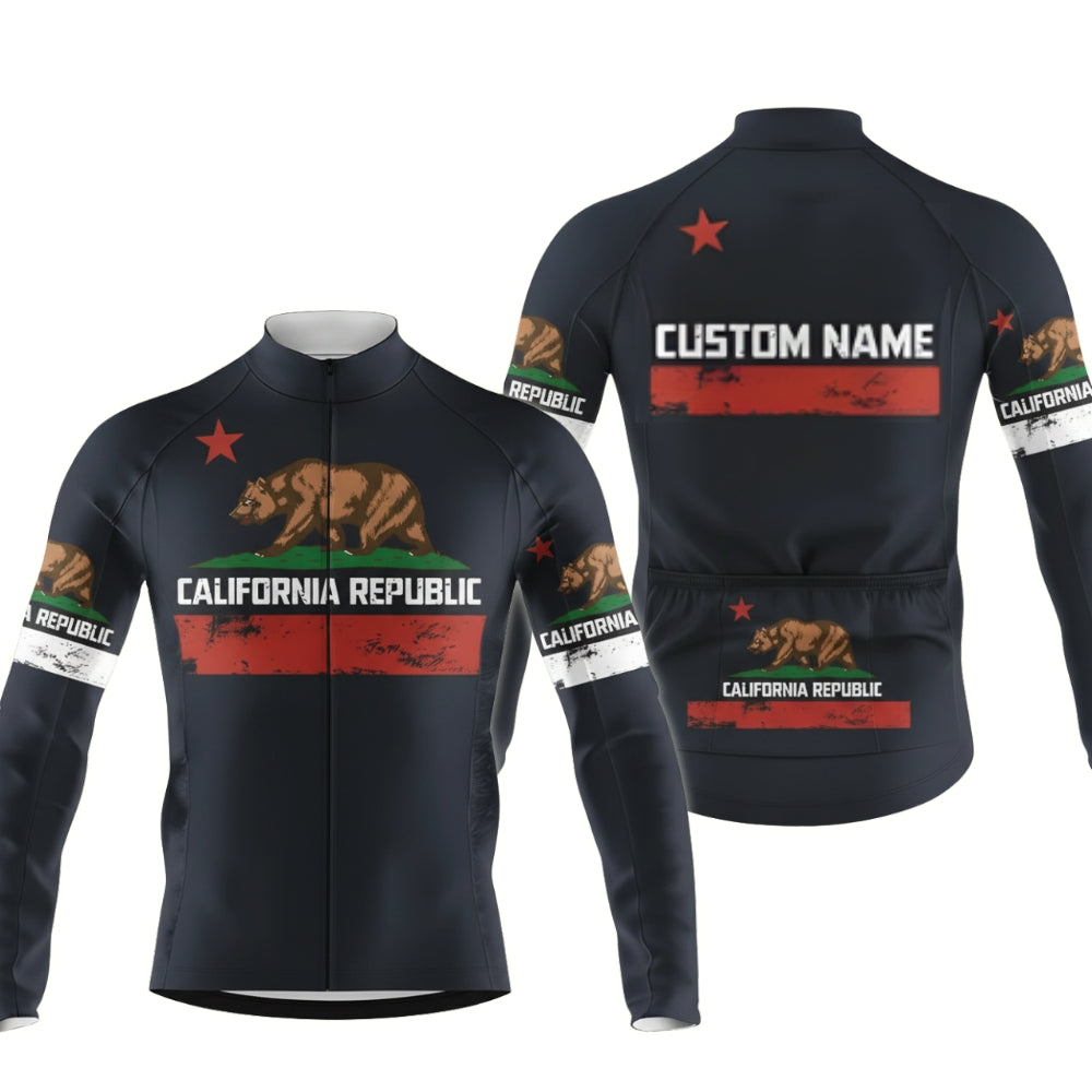 Custom California Men's Black Cycling Long Sleeve Jersey, Custom California Cycling Jerseys CZ0046